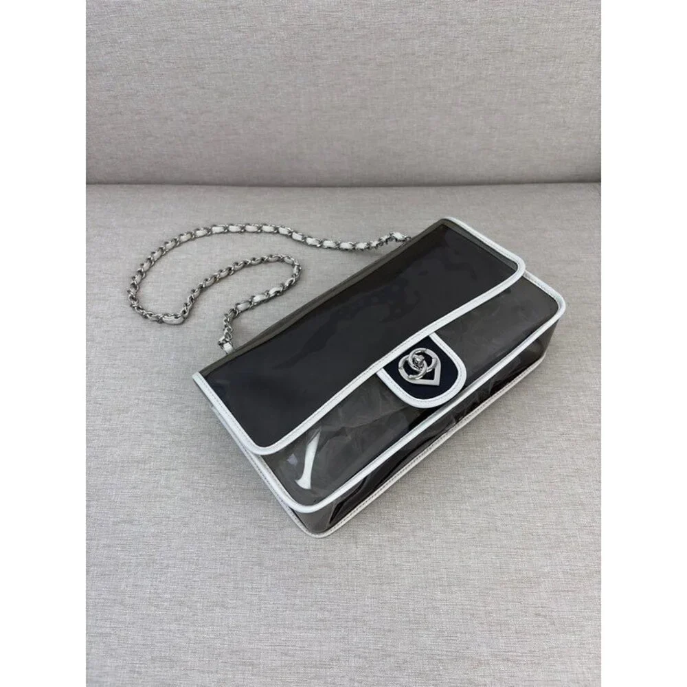 CHANEL Black & White PVC and Lambskin Naked Flap Large SHW